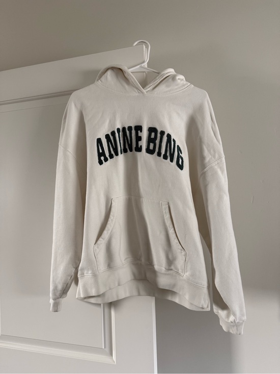 Anine Bing Tops - ANINE BING White Pullover Hoodie with Green Logo